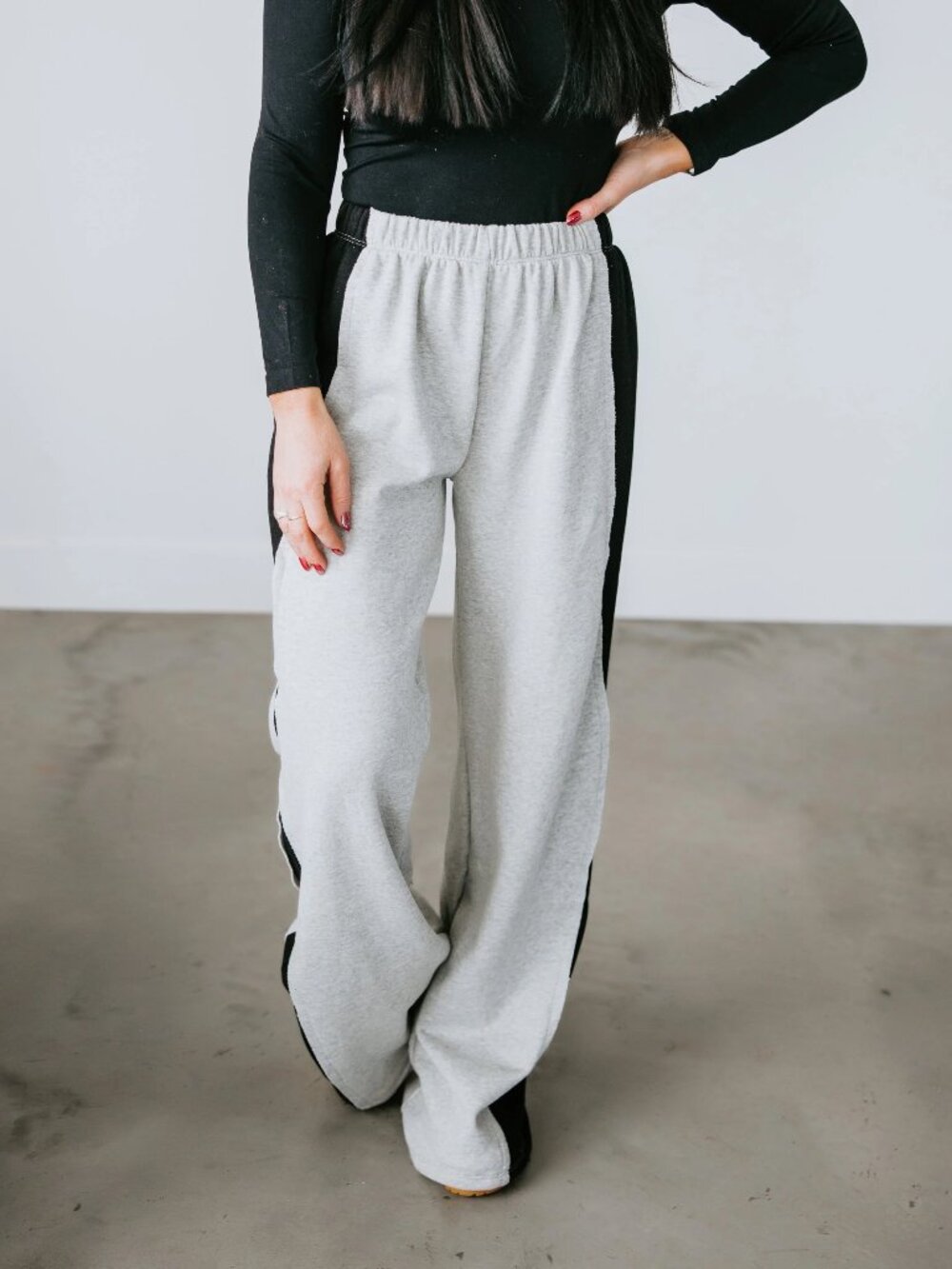 For Days Gray Wide Leg Sweatpants Black Side Stripe Size M